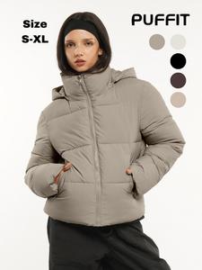Women's Solid Zip Up Pocket Hooded Warm Puffer Jacket, Coats for Women, Casual Windproof Waterproof Long Sleeve Outerwear Coat for Fall & Winter Daily Wear, Winter Clothes Women, Windbreaker Jacket, Balkan School Outfits, Workwear Jacket