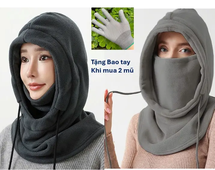Mũ Trùm Đầu Mùa Đông Giữ Ấm cho phần Đầu Chất Vải Nì Ấm Áp Dày Dặn Nón và Bao tay vải Dù 5