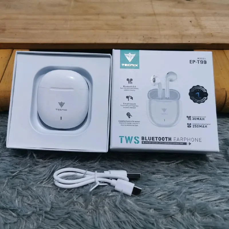 TWS Bluetooth TECNIX T99 Earphone Hitam Wireless Putih 2