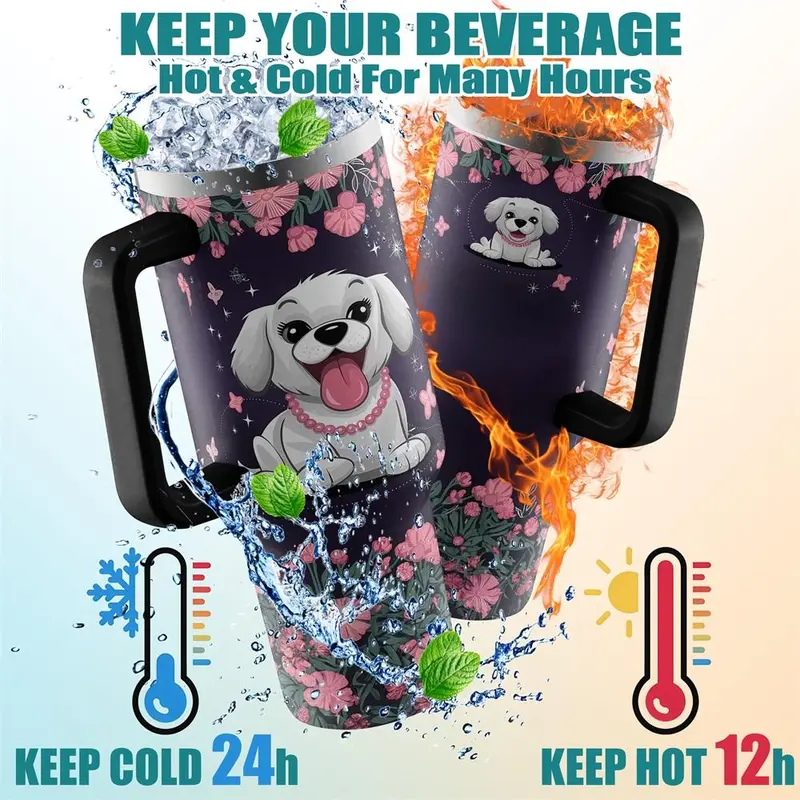 Dog Pattern Tumbler,   1 Count 40oz Stainless Steel Insulated and Durable Water Bottle with Lid, Birthday Gift for Friend 2