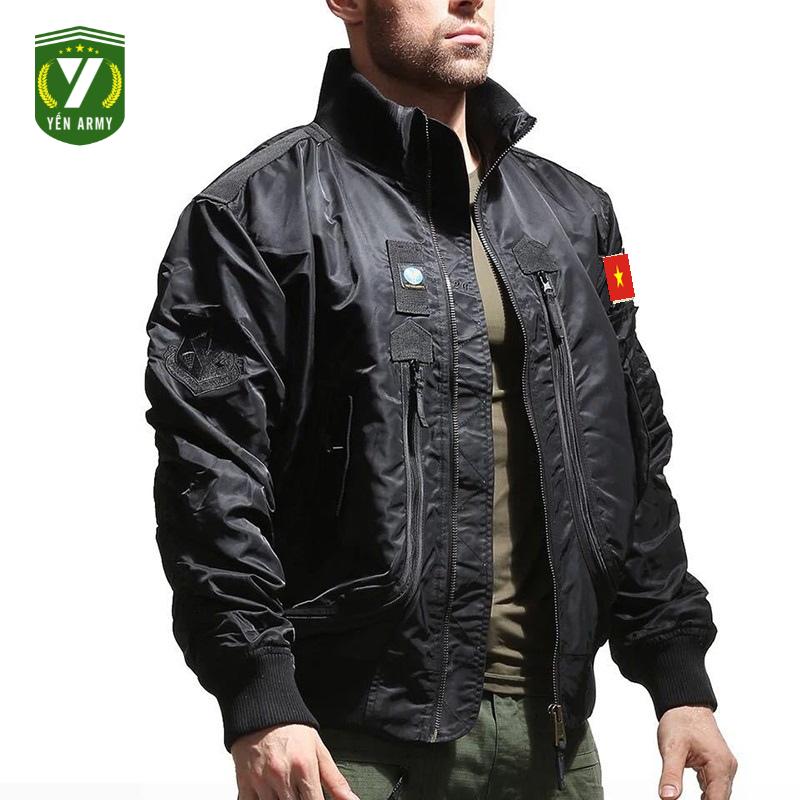 Áo Khoác Pilot Phi Công Vải Dù 2 Lớp Màu Đen Xanh Rêu - Mã PL1981 - Tặng Kèm Lá Cờ Việt Nam Dán Áo