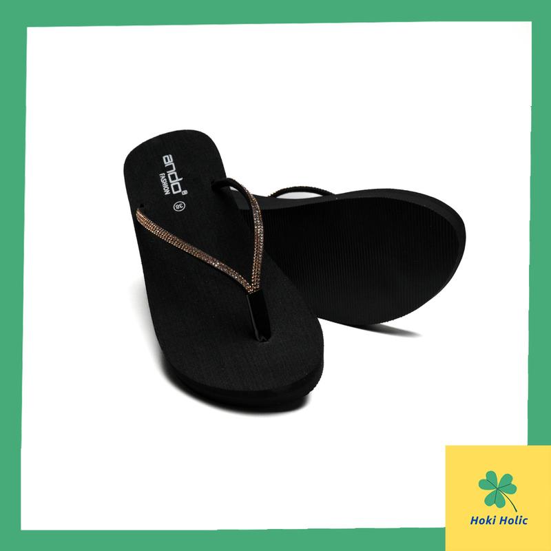 Ando Sandal Wedges Jepit Wanita - Ando Nice Blink Hitam 8