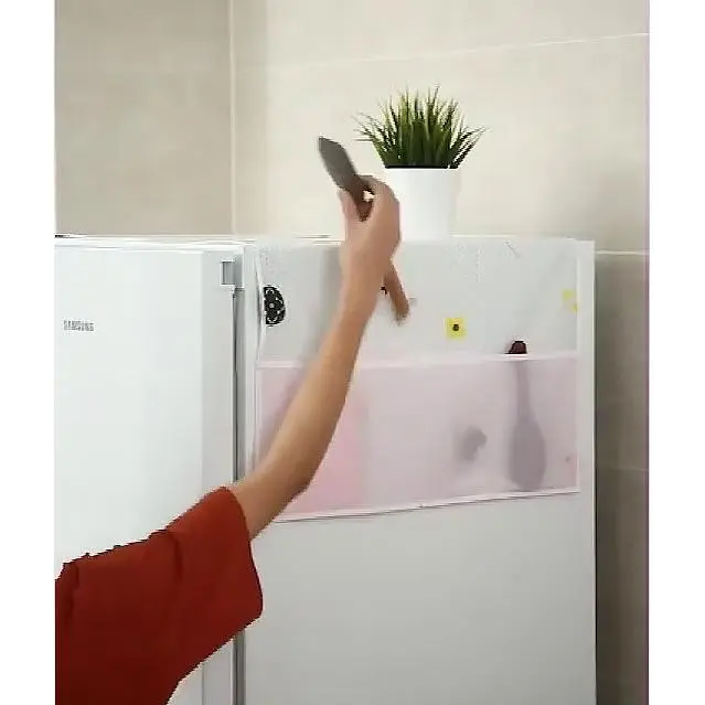 Cover Penutup Kulkas Anti Air Sarung Alas Taplak Kulkas Waterproof Dengan Tempat Penyimpanan 5