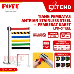 Tiang Pembatas Antrian Antrean Queue Line Pole Railing Stand 2 3 meter Extend LPB-Steel Kuning Stainless Biru Hijau Hitam Merah Tali