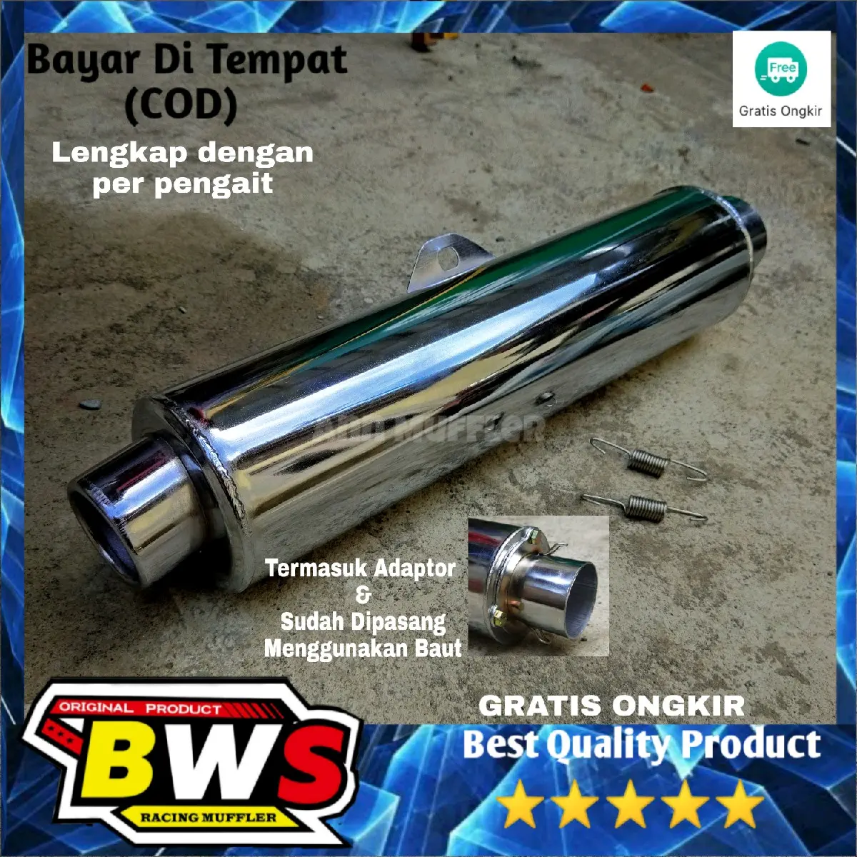 Knalpot Standar Satria Fu CKD silincer tabung dan adaptor Satria fu PNP untuk vixion New Vixion old CB150R New LED CB150R Old Satria Fu Karbu Satria Fu Injeksi Verza 150 Sonic 150 Supra GTR Jupiter Mx New Mx old Mx king Mega Pro New adaptor stain less