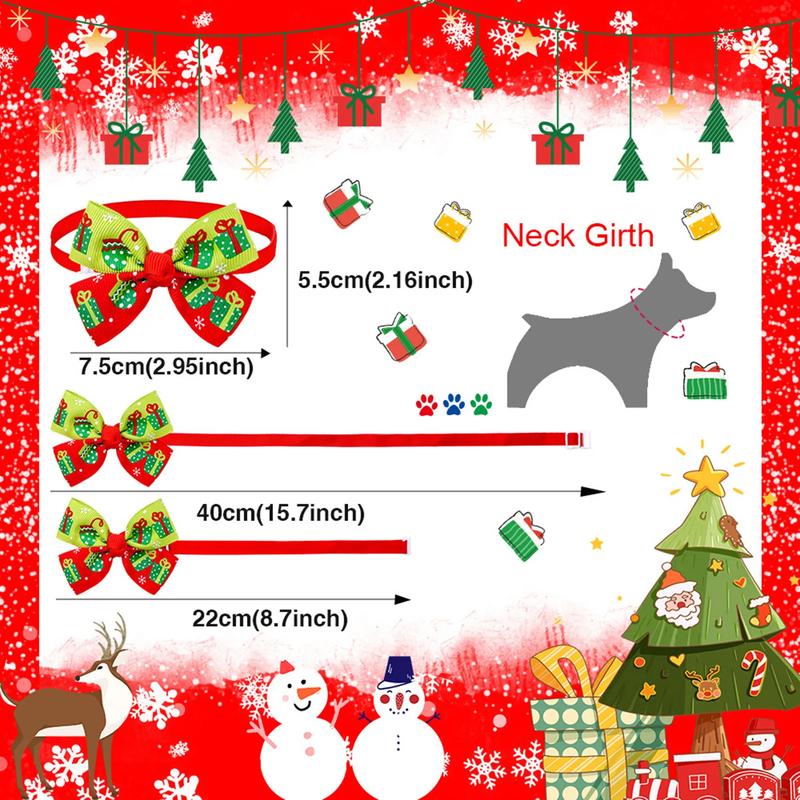 Product Introduction of Pet Bow Tie Christmas Series Pattern Decorative Adjustable Pet Dogs Cats Bowknot Collar for Festival Practical Cats Collar 7