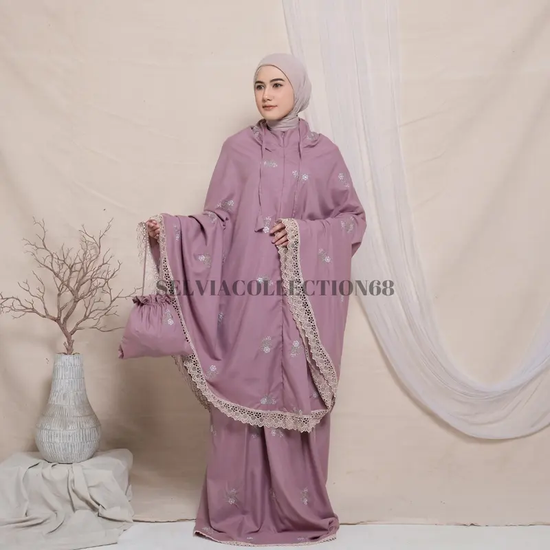 Mukena Mukenah Dewasa Jumbo Bordir Bunga Melati 2in1 Katun Premium Atasan Bawahan Mewah Lembut Cantik 3