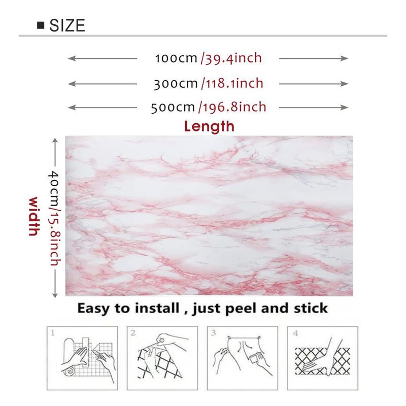 Marble Pattern Self-adhesive Wallpaper, 1 Roll Pink Waterproof Peel and Stick Wallpaper, Easy To Remove Wall Art Sticker for Kitchen Countertop and Cabinet Shelf Liner 1