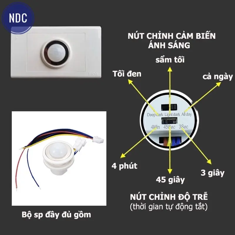 Công Tắc Cảm Biến Chuyển Động Hồng Ngoại (LOẠI 1) Tuỳ Chỉnh 5-24V DC, 220V AC 1