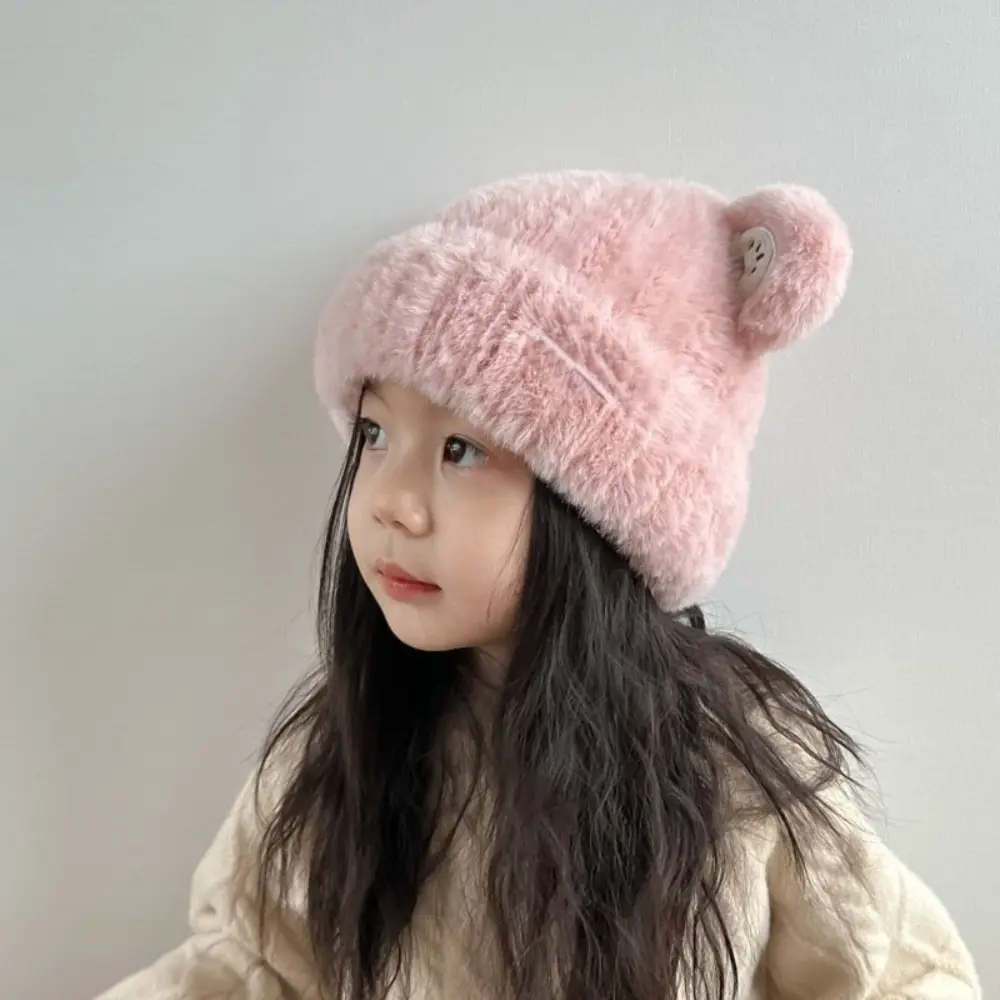 Mũ Len Dệt Kim Trẻ Em Mùa Đông, Thiết Kế Tai Gấu Nhỏ Hàng Mới Về, Chống Lạnh, Mũ Tai Bịt Nhồi Bông Dày Dặn, Thích Hợp Cho Trẻ Em