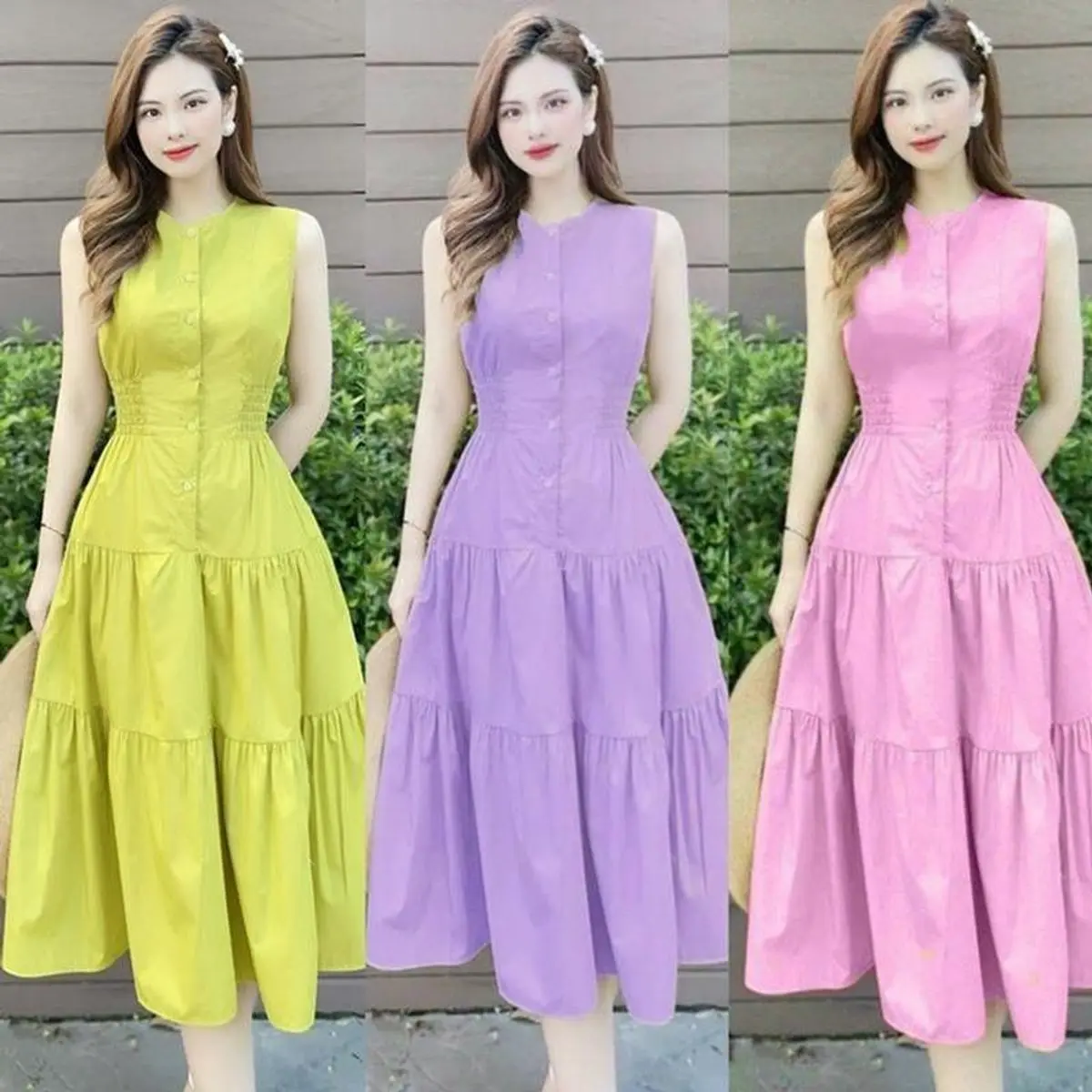 Đầm xoè bo eo chất lụa, thanh lịch, đi choi, du lịch, di biển , hẹn hò, đễ thương, quyến rũ Women Dress
