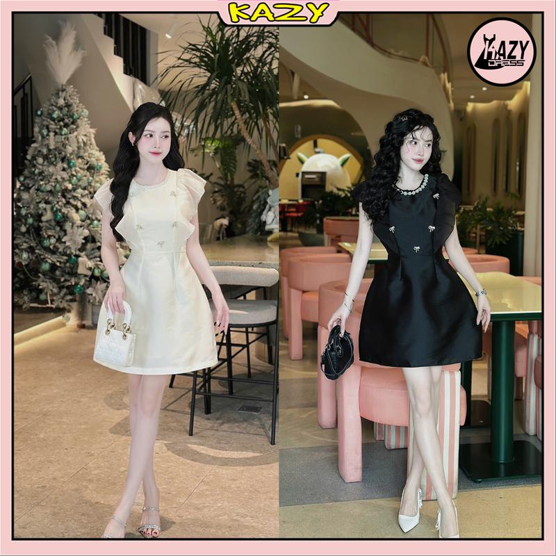Đầm dự tiệc tafta thiết kế có tay vai dáng tiên váy nữ dáng ngắn đính ngọc sang chảnh V112 KAZYDRESS