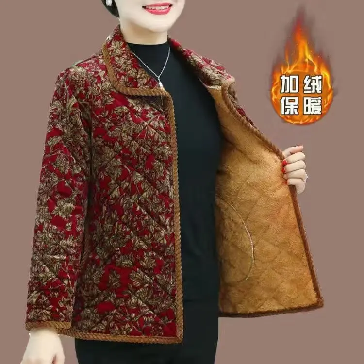 Áo Khoác Độn Bông, Cho Mẹ TRUNG NIÊN, Quần Áo Mùa Thu Và Mùa Đông, Thời Trang Quý Phái, Ngoại Cỡ, Nhung Ngắn, Hoa Ấm Áp, Ve Áo, Áo Khoác Độn Bông, Năm 2025 Nữ Top Women Jacket