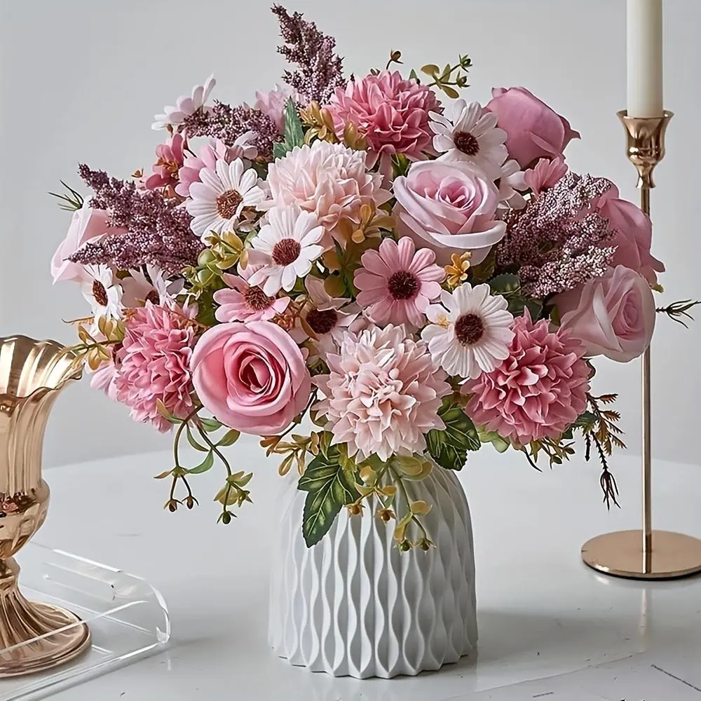 Artificial Flower without Vase, 2 Counts/set Lifelike Peony & Rose Fabric Flower, Versatile Decorations for Wedding, Engagement, Home
