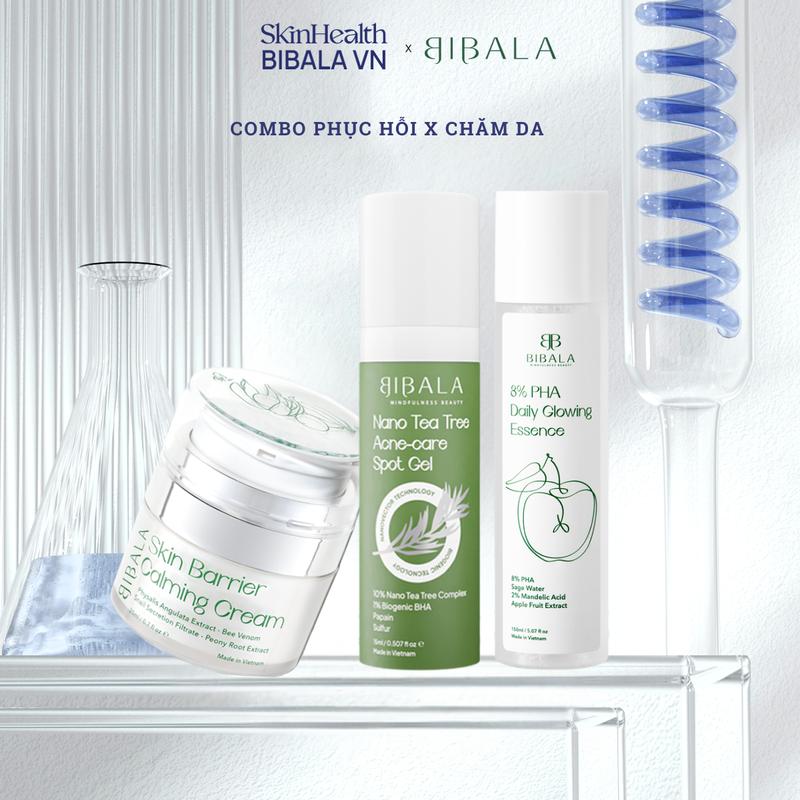 Bộ ba phục hồi và chăm da Chấm mụn + Nước Dưỡng 8% PHA  + Kem dưỡng, giảm kích ứng 20G BIBALA