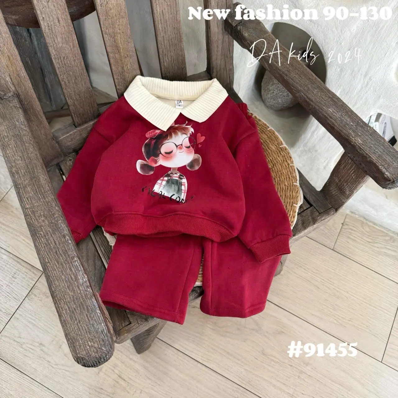Set bộ nỉ có cổ lót lông cho bé gái 13-25kg