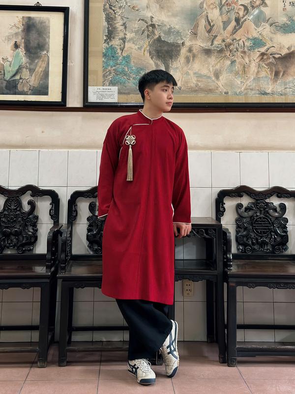 [Áo dài ngũ thân] Áo dài nam ngũ thân chất vải KAKI HÀN Tết 2025 (không kèm tua rua, quần, quạt) - Cổ tàu - Menswe