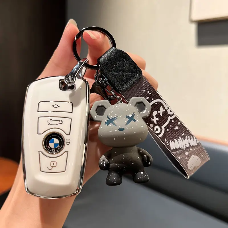 For BMW X1 X3 X4 X5 X6 528 328 M3 E90 E60 F30 F10 F15 E86 E89 E91 E92 Little Bear Car Key Case Cover Silicone TPU Keychain