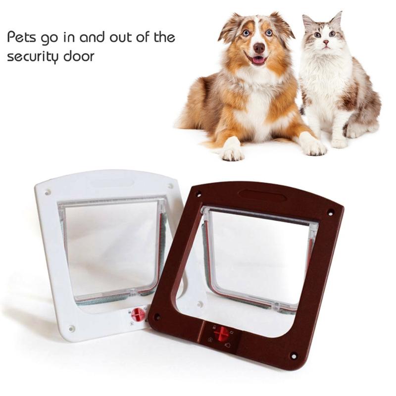 Product Introduction of 1 Pcs Cat Flap Door with 4 Way Security Lock Controllable Switch Transparent Plastic Gate Puppy Kitten Safety in&out Pet Doors 20