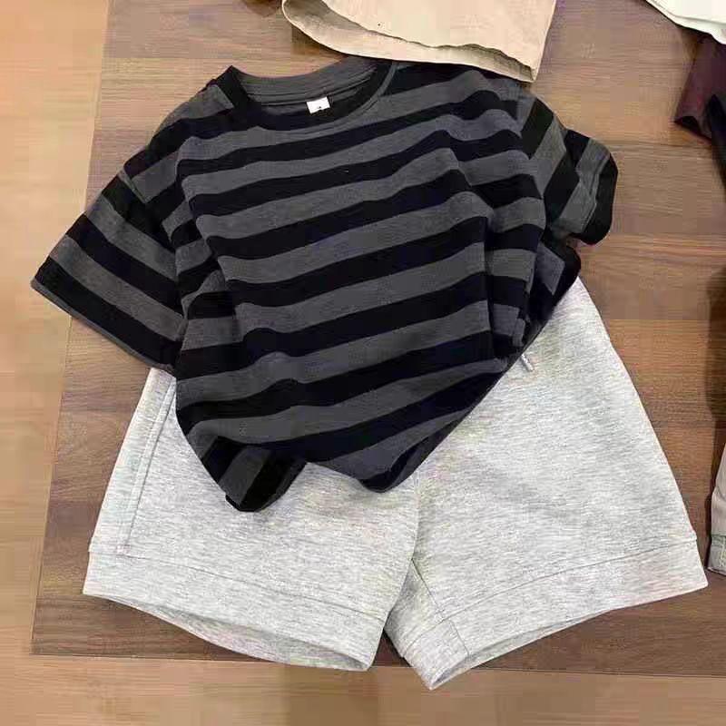 Bộ Quần Áo Trẻ Em, Phong Cách Hàn Quốc, Quần Đùi Bé Trai, Áo ngắn Tay, Thời Trang Mới, Sọc Mùa Hè, Sành Điệu, Bộ Hai Mảnh, Cho Trẻ Em