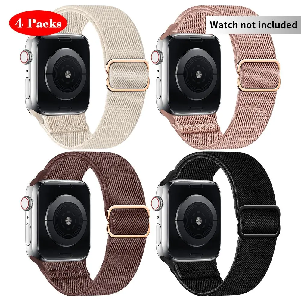 4 Counts/set Fashion Elastic Watch Band(Band Only), Adjustable Nylon Watch Band for Apple Watch, Universal Watch Band for Men & Women