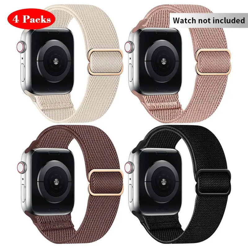 4 Counts/set Fashion Elastic Watch Band(Band Only), Adjustable Nylon Watch Band for Apple Watch, Universal Watch Band for Men & Women 0