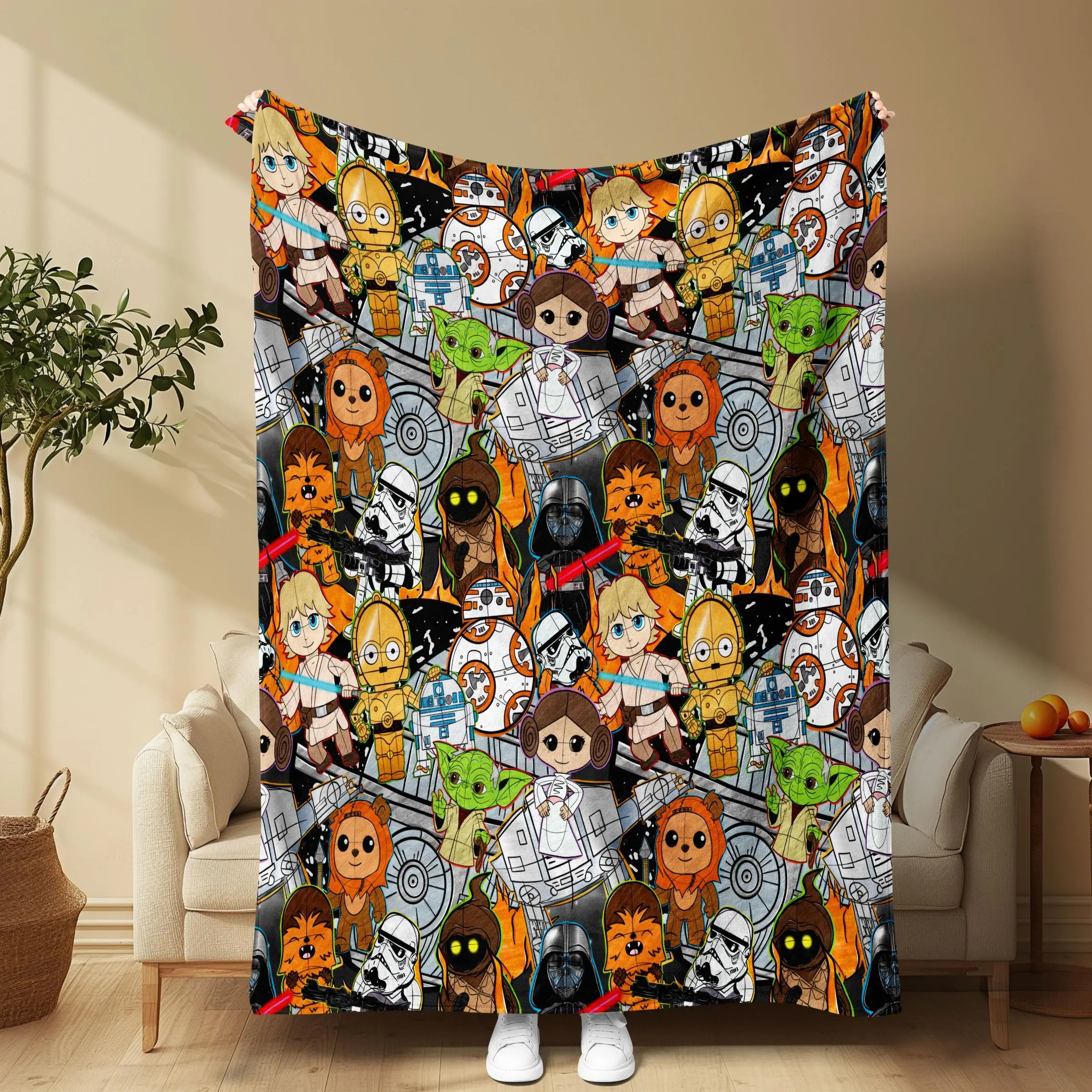 Cartoon Star Wars Pattern Blanket, Soft Comfortable Throw Blanket, Air-conditioned Room Blanket, Warm Nap Blanket for Home & Office