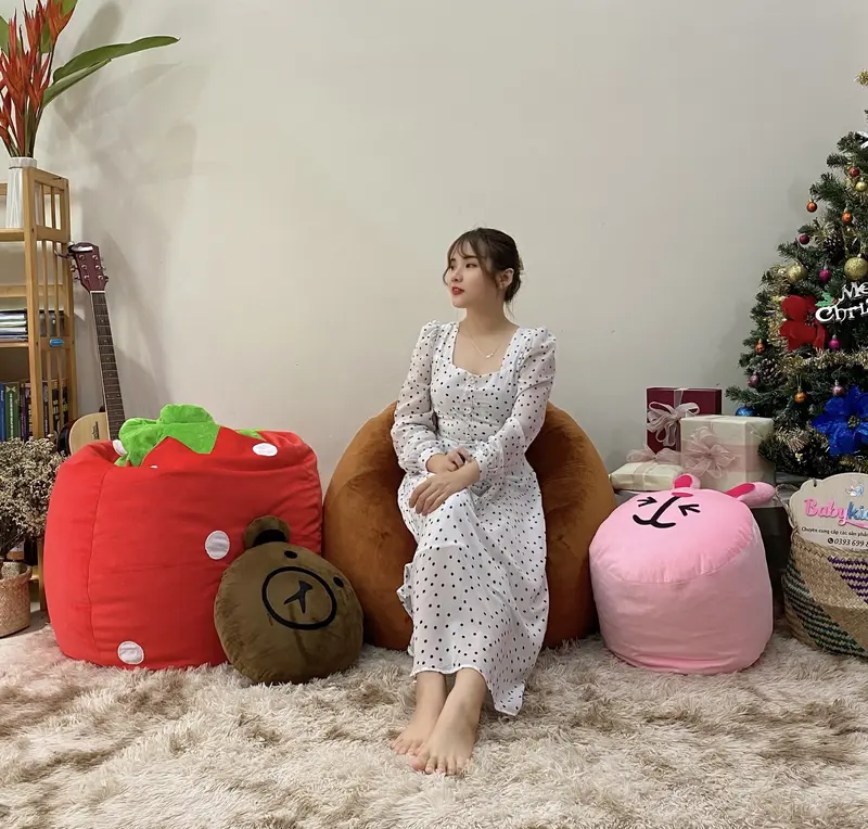 VỎ + LÓT (KO XỐP) ngoài của ghế lười hạt xốp BBK hình thú, vải nhung lạnh mềm mịn, vỏ lót có khoá kéo, chưa có xốp 0