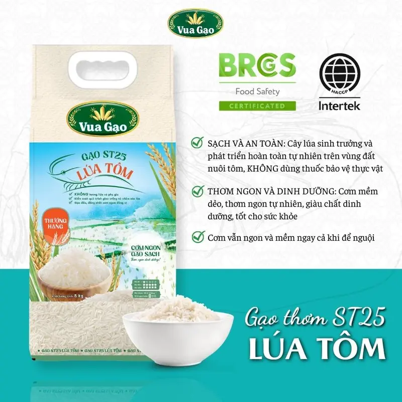 Gạo ST25 Lúa Tôm Vua Gạo Túi 5kg -  Chính Hãng Vua Gạo - Túi 5kg 3