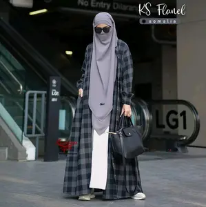 KS flanel by khumaira syari | gamis kotak | gamis flanel | outer flanel | gamis outer | khumaira syari Wanita Katun Muslim Wudhu Lembut Kancing Kain Cantik
