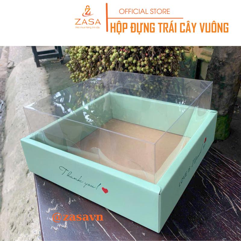 Bộ hộp (Khay + Túi giấy) vuông kích thước 25cm*25cm, hộp đựng trái cây, Nắp Mica Trong Suốt - Zasavn 6
