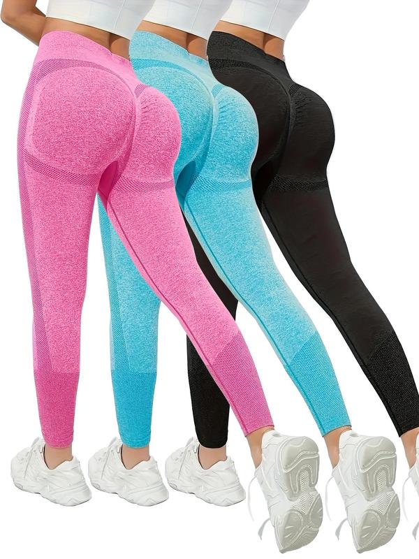 Women's Solid Color Textured Ruched High Waist Sports Leggings, High Stretch Casual Comfy Breathable Skinny Pants for Yoga Gym Workout Running, Tummy Control Butt Lifting  Sportswear for All Seasons 6