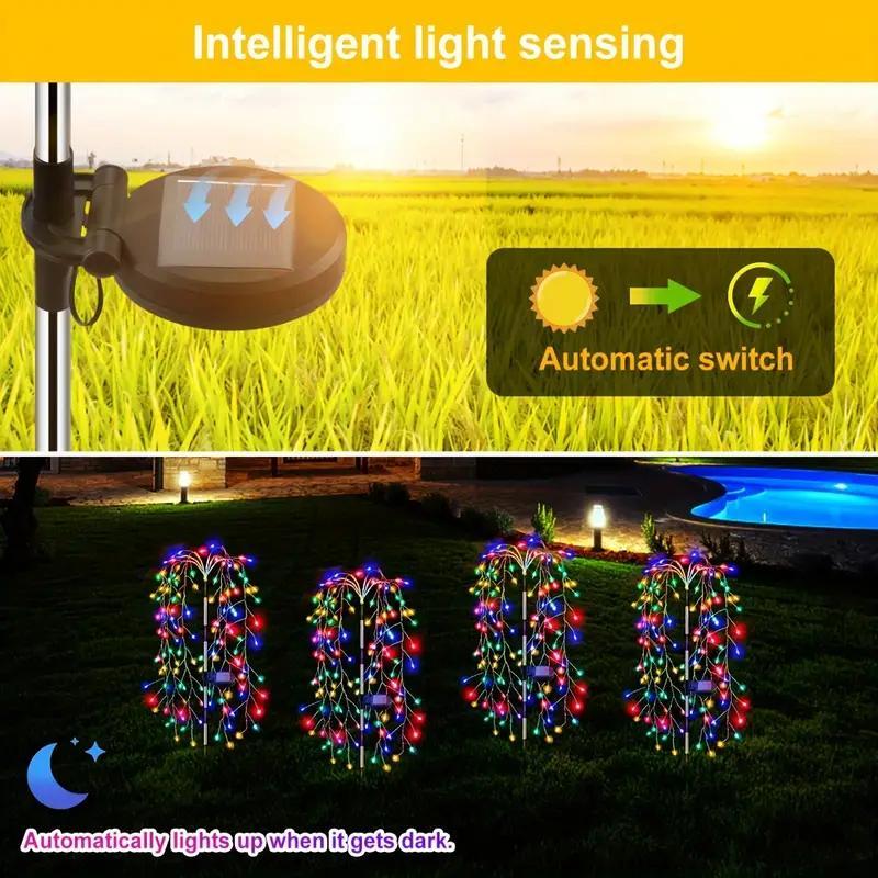Solar Powered Firecracker Willow Light, 1pc Outdoor Solar Fireworks Light, 8 Modes Flashing Copper Wire Fairy Light for Garden, Pathway, Party, Camping, Christmas, Ramadan 3