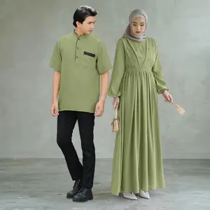 Azora Couple Pasangan Simple Gamis Dan Koko Lengan Pendek Ukuran L XL / Baju pasangan wanita dan pria / Cp lebaran 2024