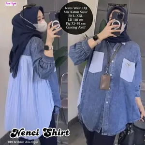 KEMEJA DENIM KOMBINASI KATUN UNTUK WANITA / KEMEJA WANITA