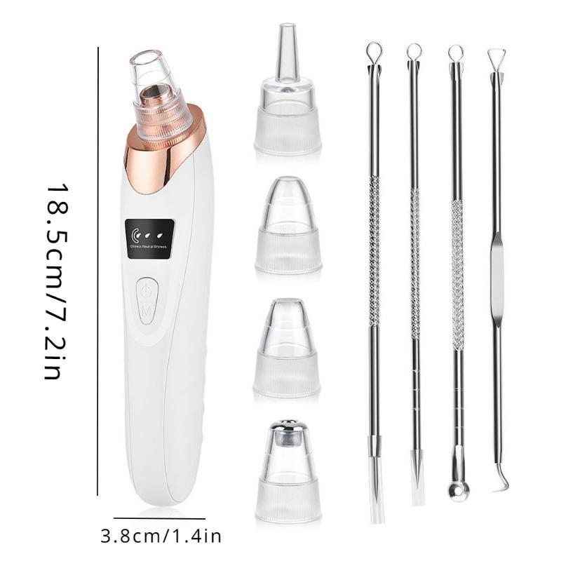 Product Introduction of USB Rechargeable Electric Pore ​​Cleanser, 1 Box Vacuum Suction Blackhead Instrument with 5 Beauty Heads & Acne Needles, Facial Beauty Instrument, Christmas 1