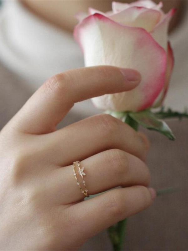 Women's Double-layered Artificial Zircon & Butterfly Design Adjustable Ring Without Box, Elegant Fashion Accessories for Women & Girls Party Wedding Gift 7