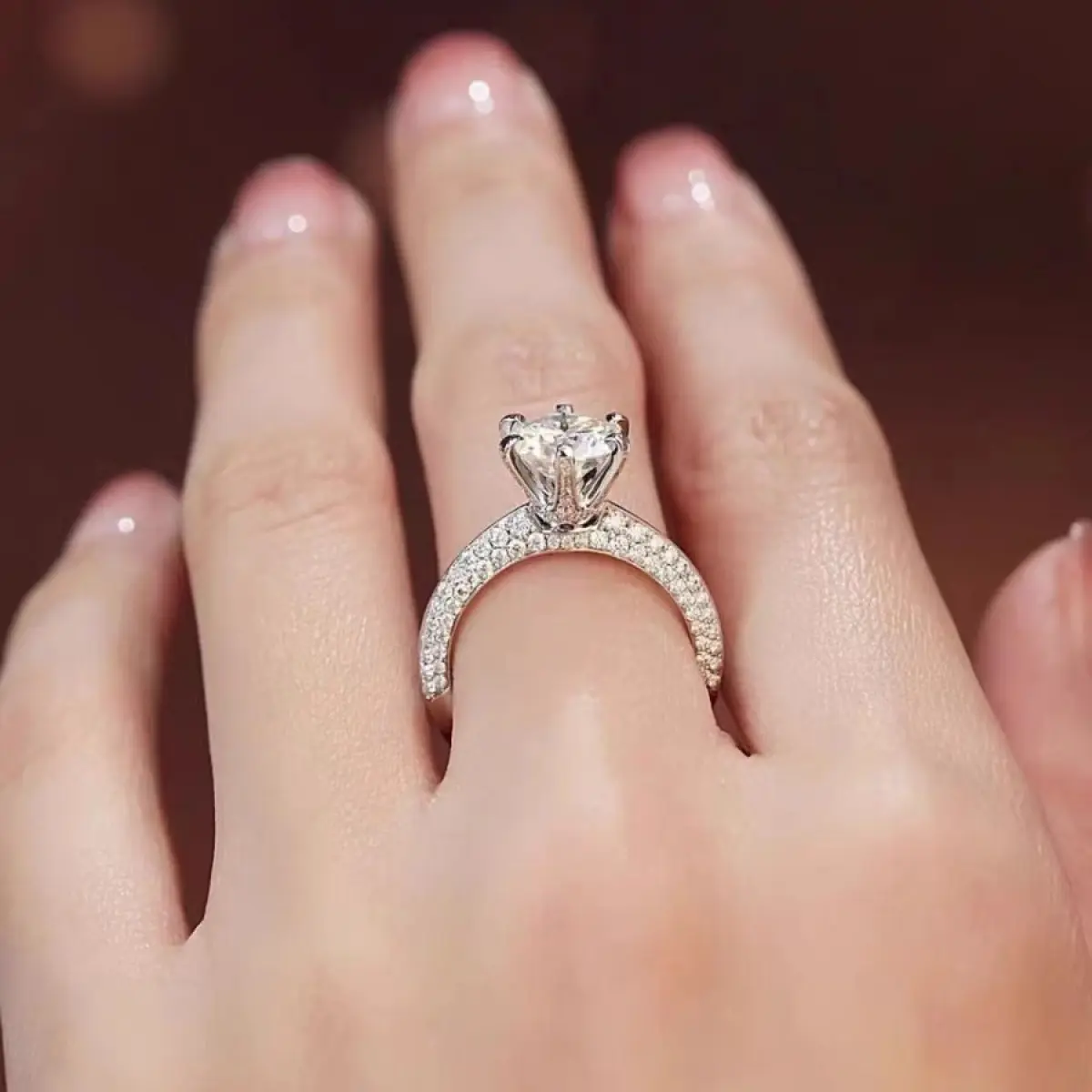 Moissanite 1 Karat Couple Proposal Six Claw Ring Imported Half of the Country Gold Plated Women's Ring