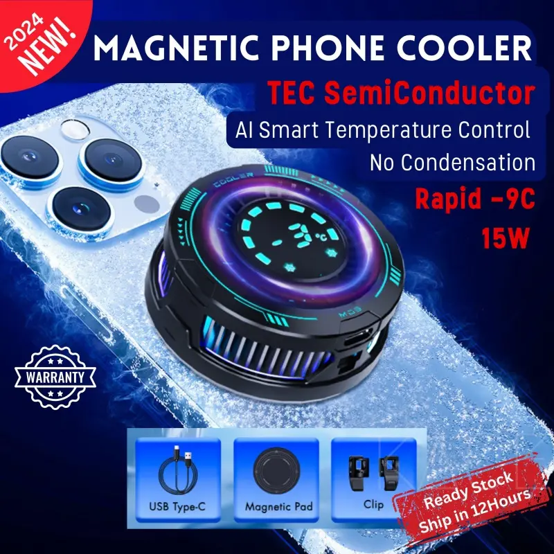 Kipas Penyejuk Telefon TEC Magnetik Baru 2024 dengan Paparan LED - Usb Phone Cooler