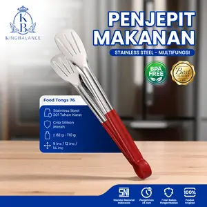 King Balance Penjepit Makanan Stainless Serbaguna Capitan BBQ Multifungsi dengan Grip Silikon Merah BPA Free & Tahan Karat - Kitchenware