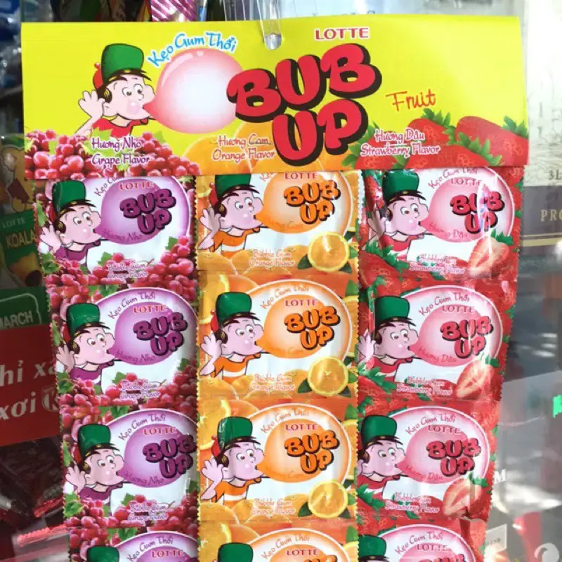 Bán sỉ dây kẹo cao su gum thổi BUB UP Lotte 24 gói 3g hương vị cam, nho, dâu thơm ngon, đồ ăn vặt cổng trường hot nhất bim bim banh dinh 1