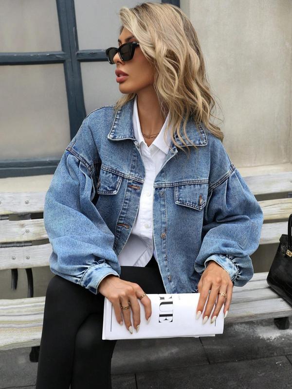 Women's Distressed Denim Jacket, Fashion Casual Long Sleeve Button Up Outerwear for Daily Wear, Ladies Clothes for All Seasons 0