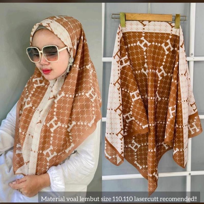 Hijab Segiempat Voal Motif Premium H Bolak Balik 2in1 2