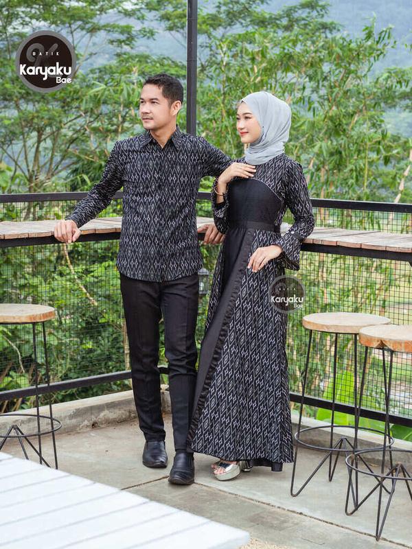 COUPLE GAMIS PREMIUM NAELA KEMEJA PANJANG BATIK KARYAKU Baju Katun Muslim Wanita Motif Pasangan Dress 1