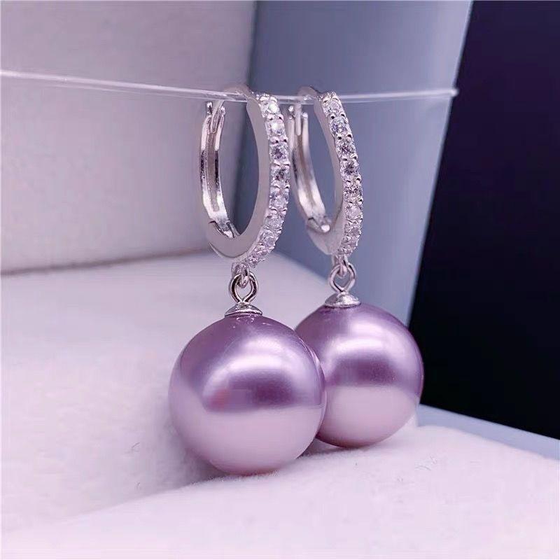 925 Sterling Silver Diamond Hoop Earrings Tahitian Black Pearl Purple Pearl Earrings Studs Fashion Drop Earrings Gift for Mom 5