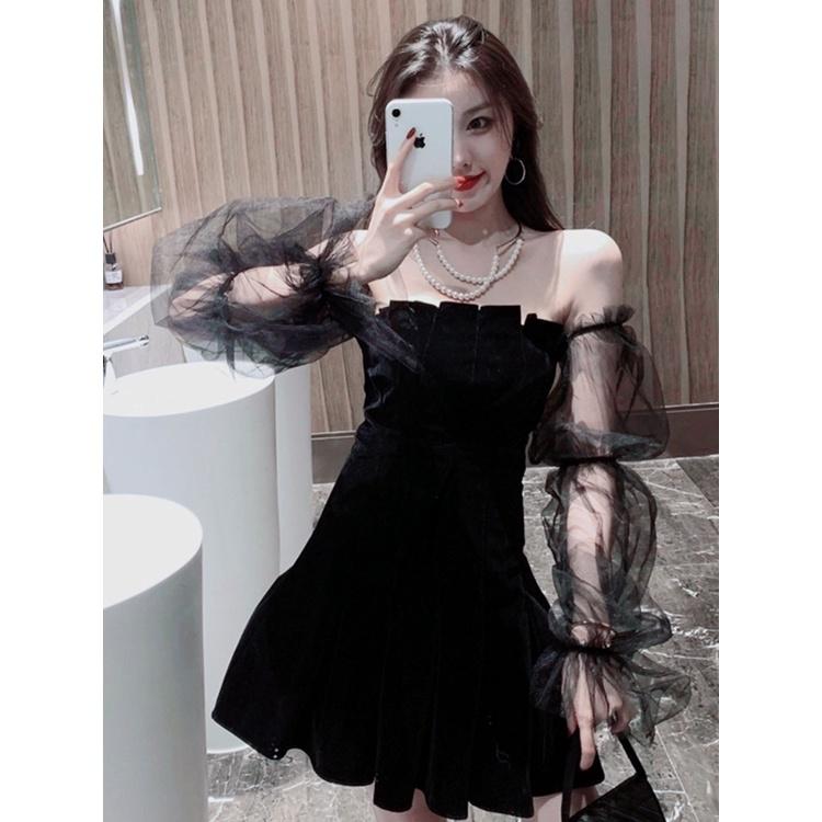 7801 đầm đen công chúa bigsize sang chảnh  trễ vai  đi tiệc hela ren body ngắn đầm cúp ngực hack dáng xinh nhẹ nhàng 2