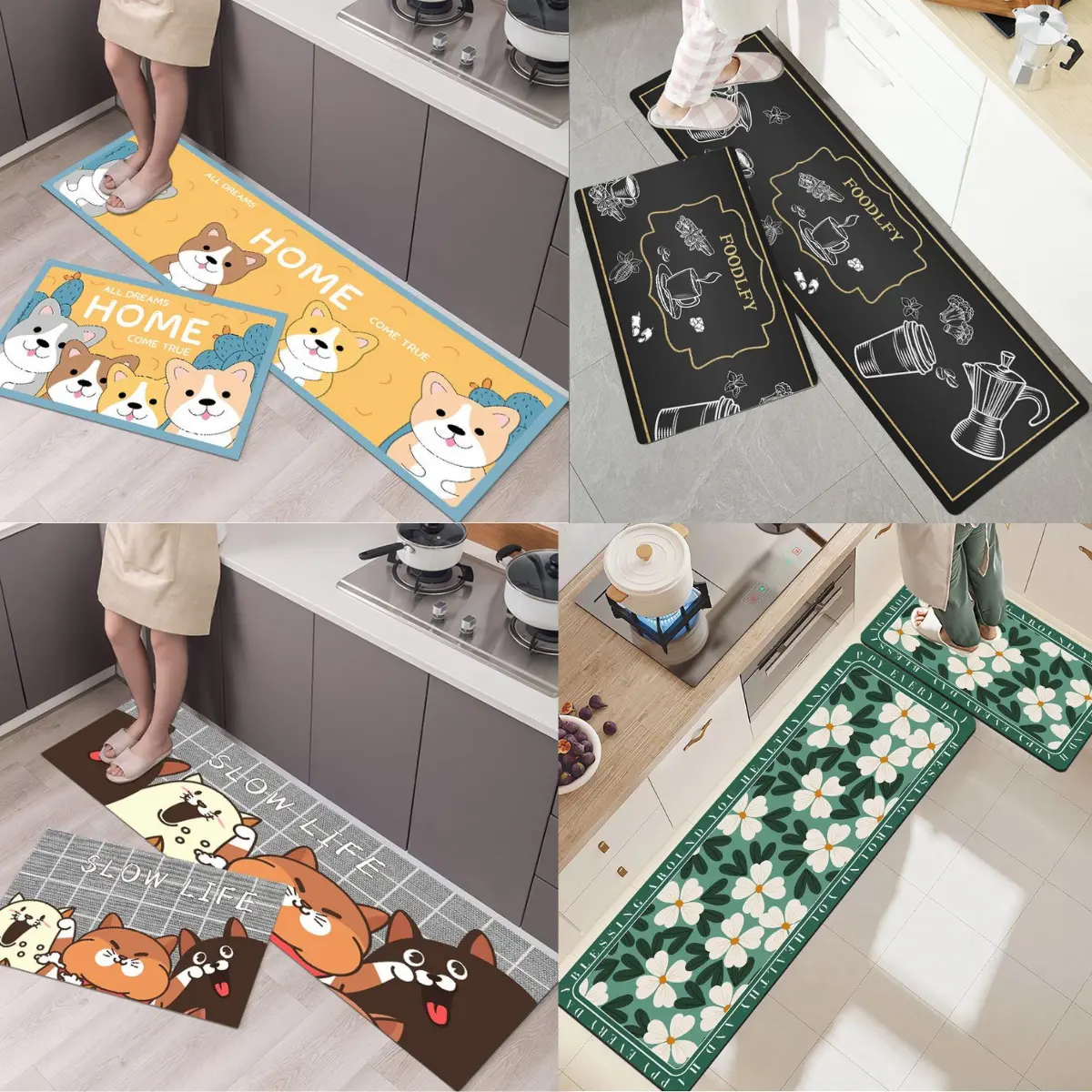HL0524 Keset Kaki 2 in 1 Poliyester Keset Dapur Motif Alas Lantai Rumah Keset Kaki Rumah Dekorasi