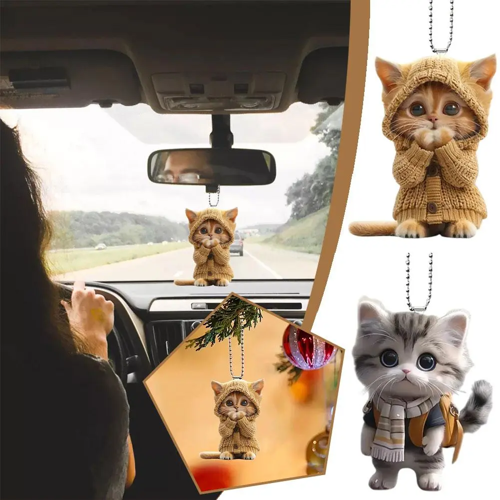 Yellow Sweater Cheeky Cat New 2D Acrylic Decorative Pendant Perfect For Car Decoration