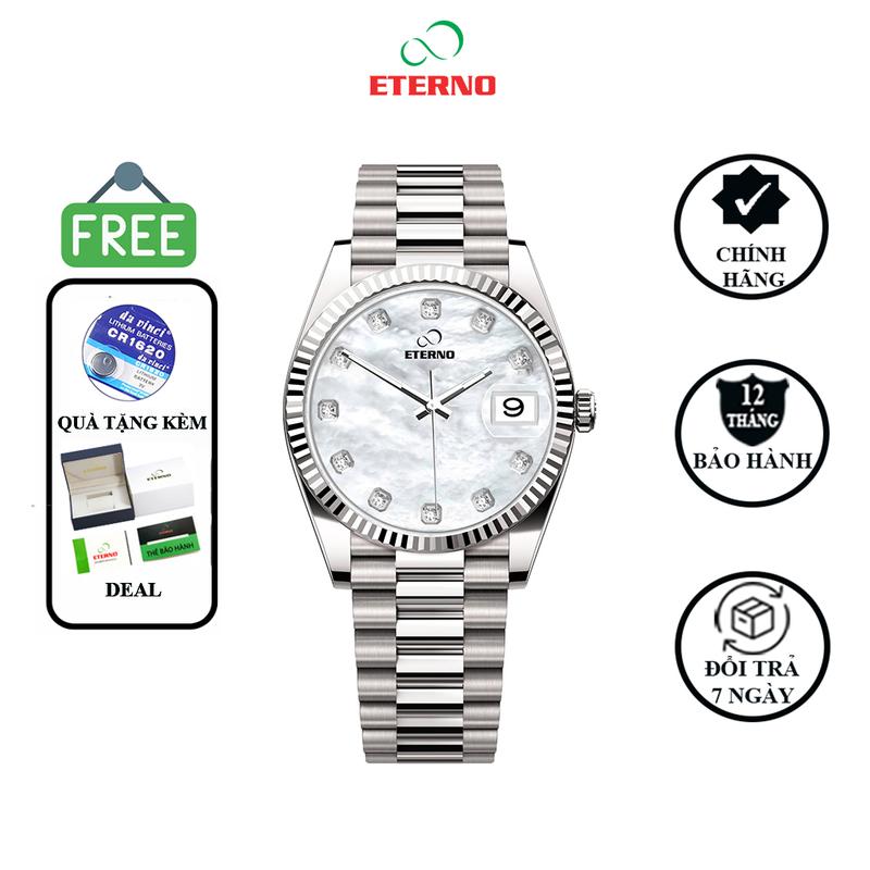   KIMTRONSALAN  Đồng Hồ Nam ETERNO E24-0039 Sang Trọng Múi Giờ Đính Đá Cao Cấp 