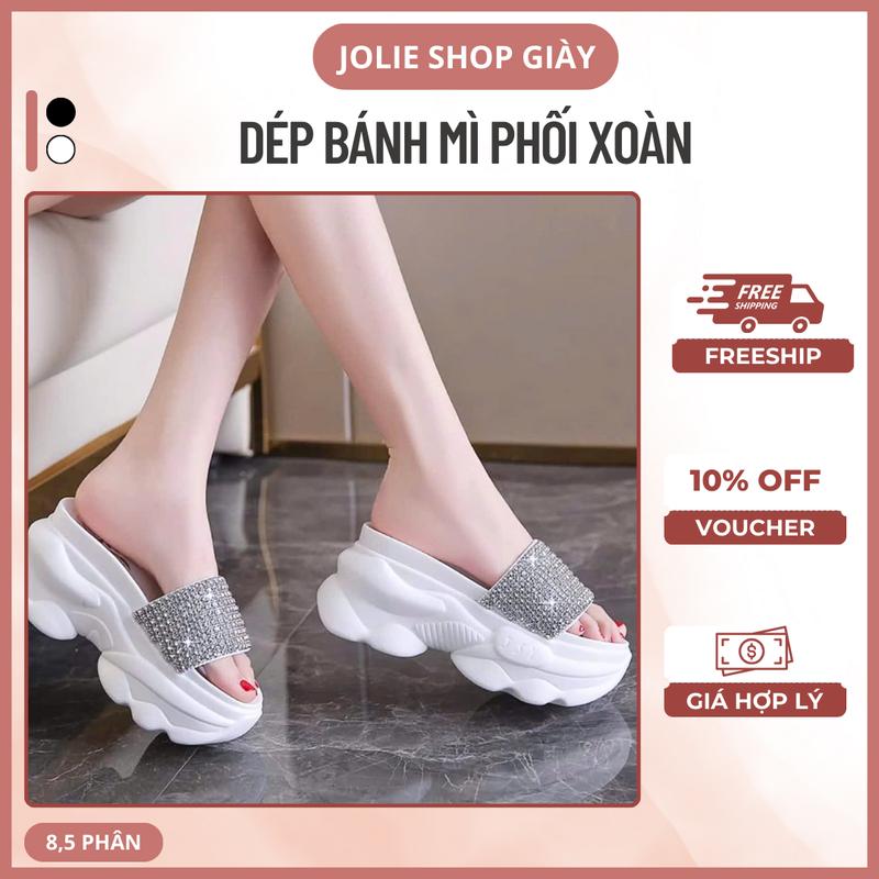 Dép Bánh Mì Nữ Phối Xoàn Sang Trọng Cao 8,5 Phân - Jolie Shop Giày 0